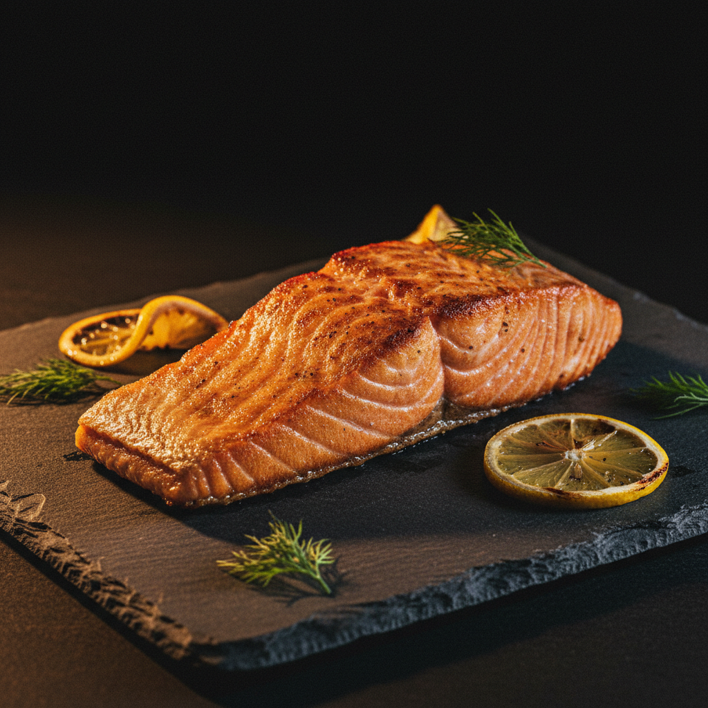 Perfectly seared salmon — editorial food photography