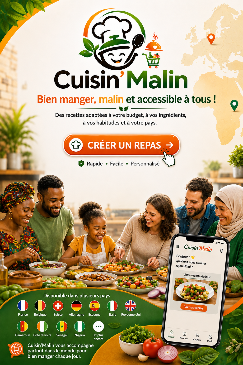 Cuisin'Malin — Bien manger, malin et accessible à tous ! Appuyez sur Entrée pour créer un repas.