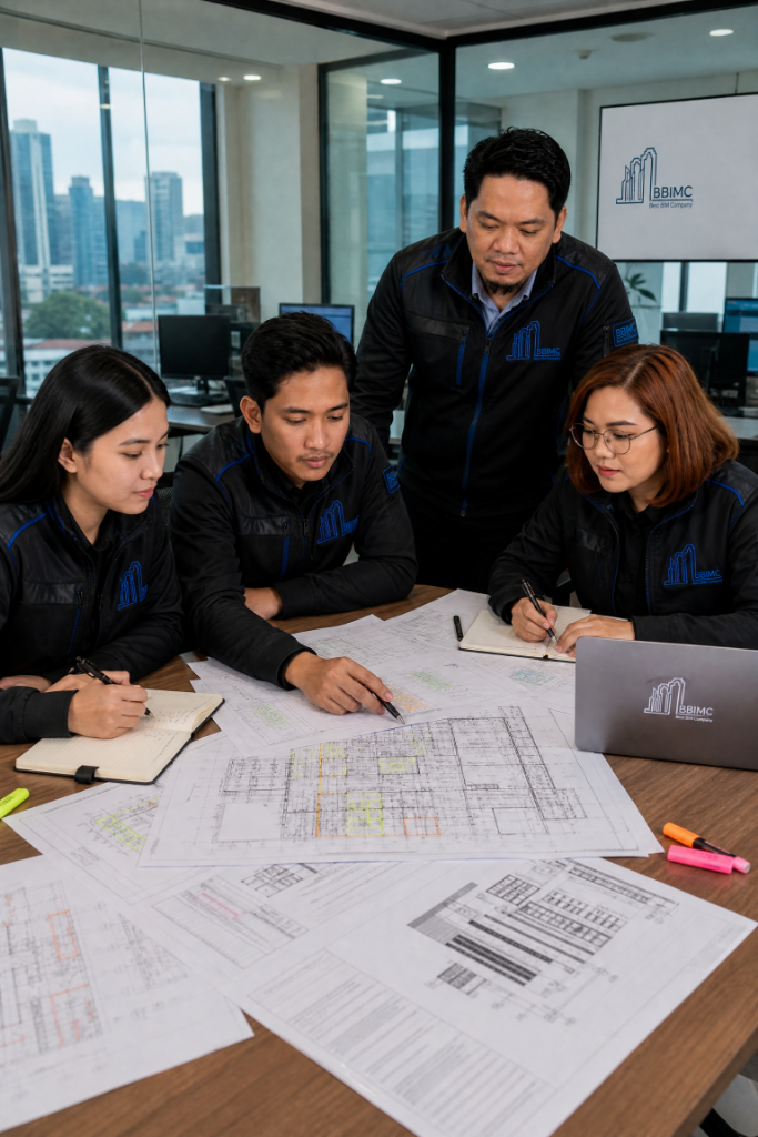 Structural BIM engineers reviewing framing models