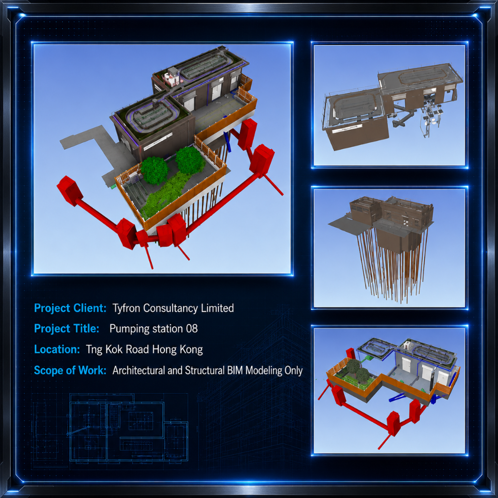 Pumping Station 08 — architectural and structural BIM models, Ting Kok Road, Hong Kong