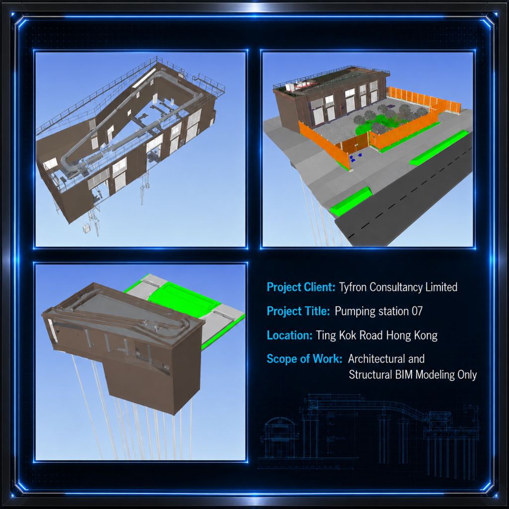 Pumping Station 07 — architectural and structural BIM models, Ting Kok Road, Hong Kong