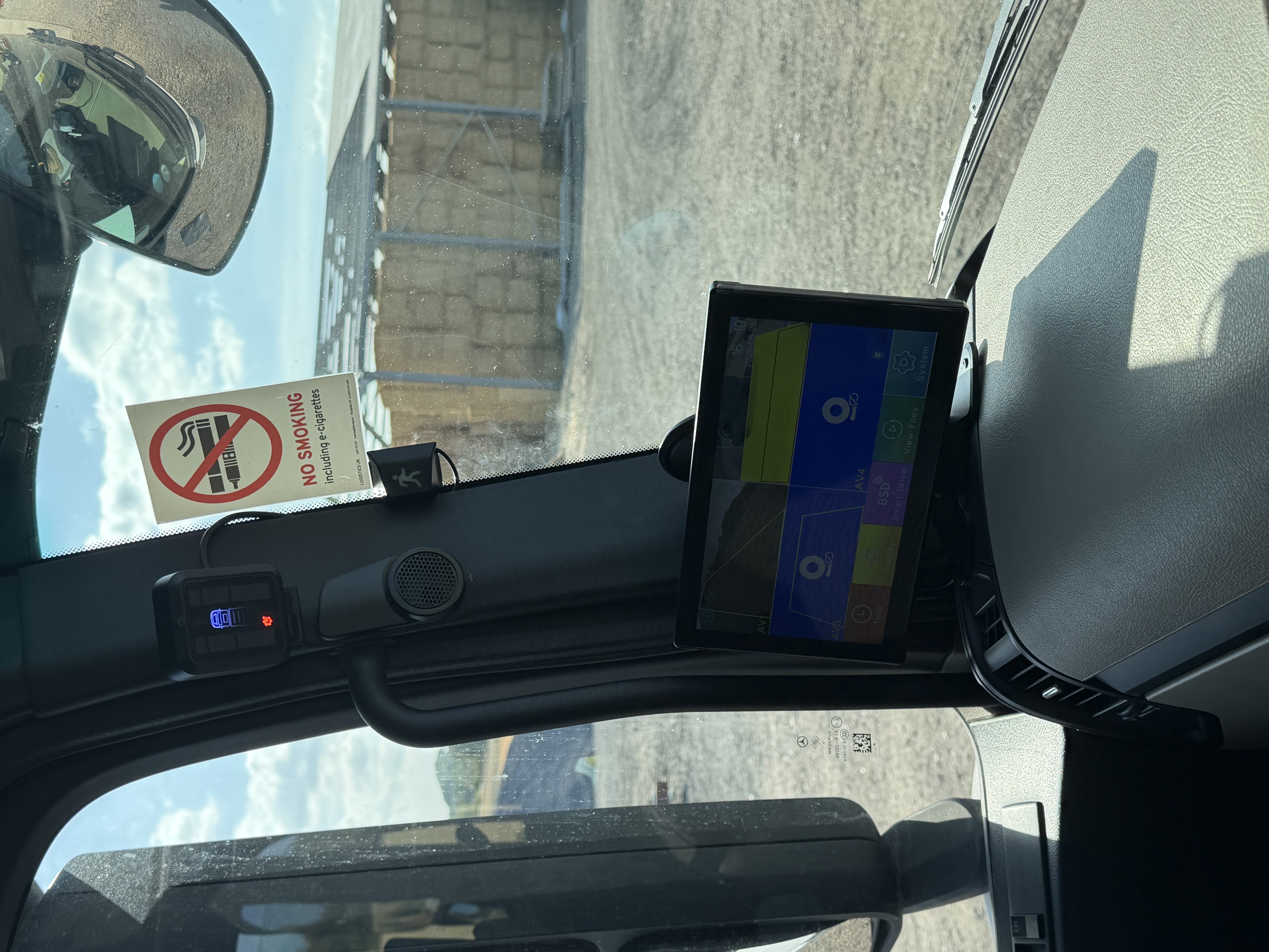 DVS PSS driver warning display and monitor installed in Mercedes Actros