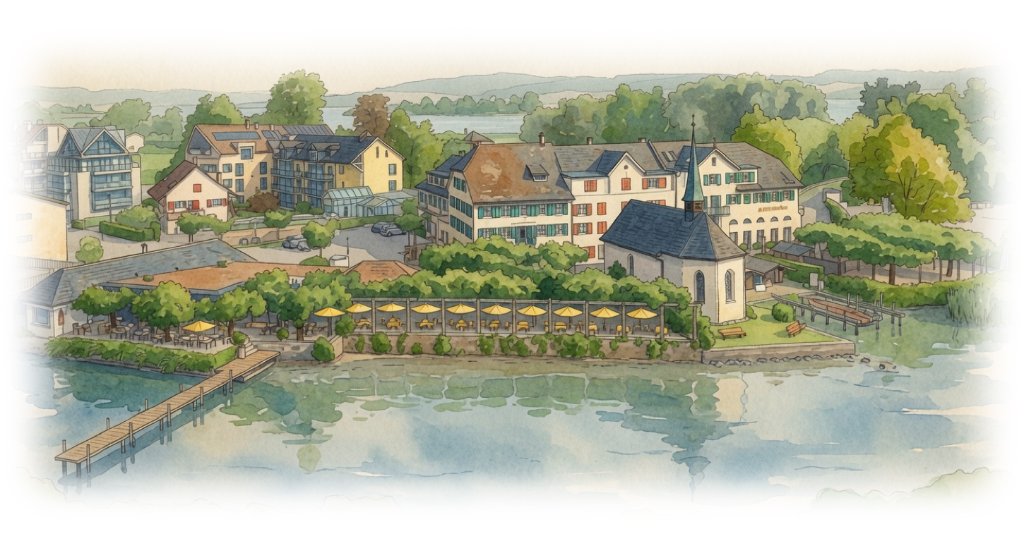 Aquarell-Illustration des PUR Hurden am Zürichsee