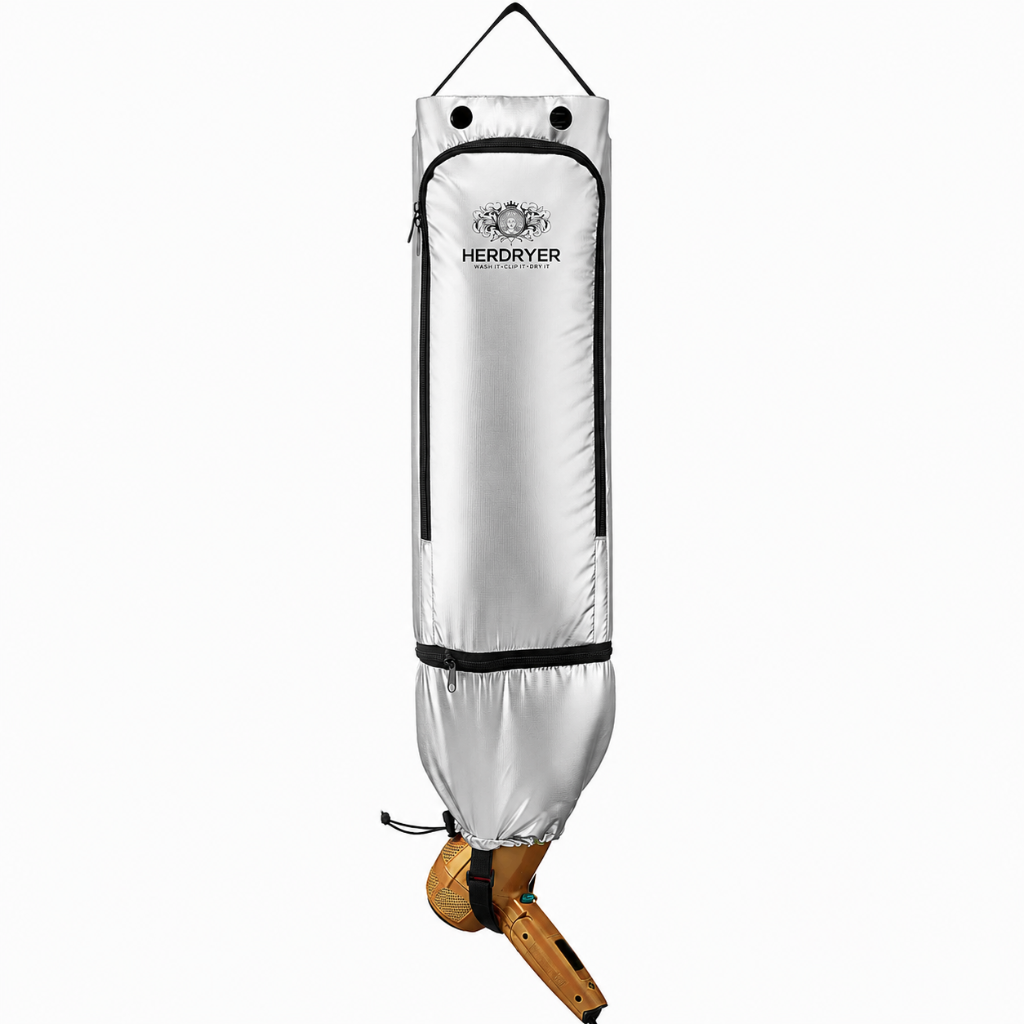 HerDryer PRO — shorter bag design with hair dryer attached