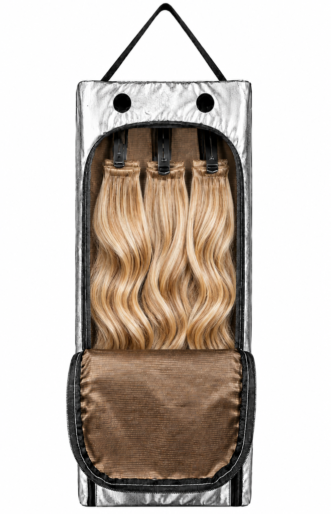 HerDryer DELUXE with blonde wavy hair extensions