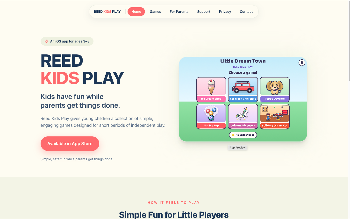 Reed Kids Play website preview