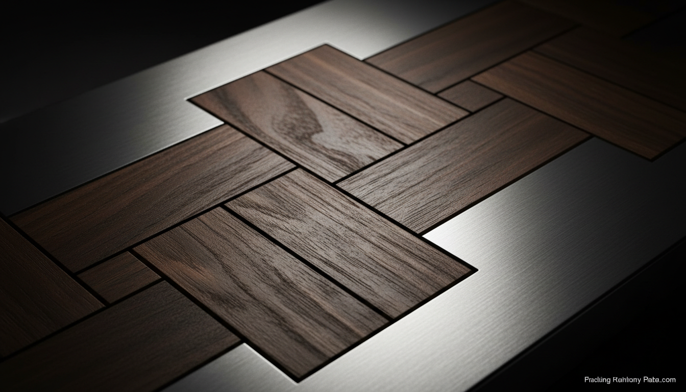 Brushed steel and dark walnut texture representing craftsmanship