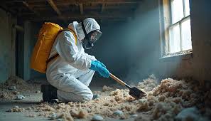 Asbestos removal operative in protective suit