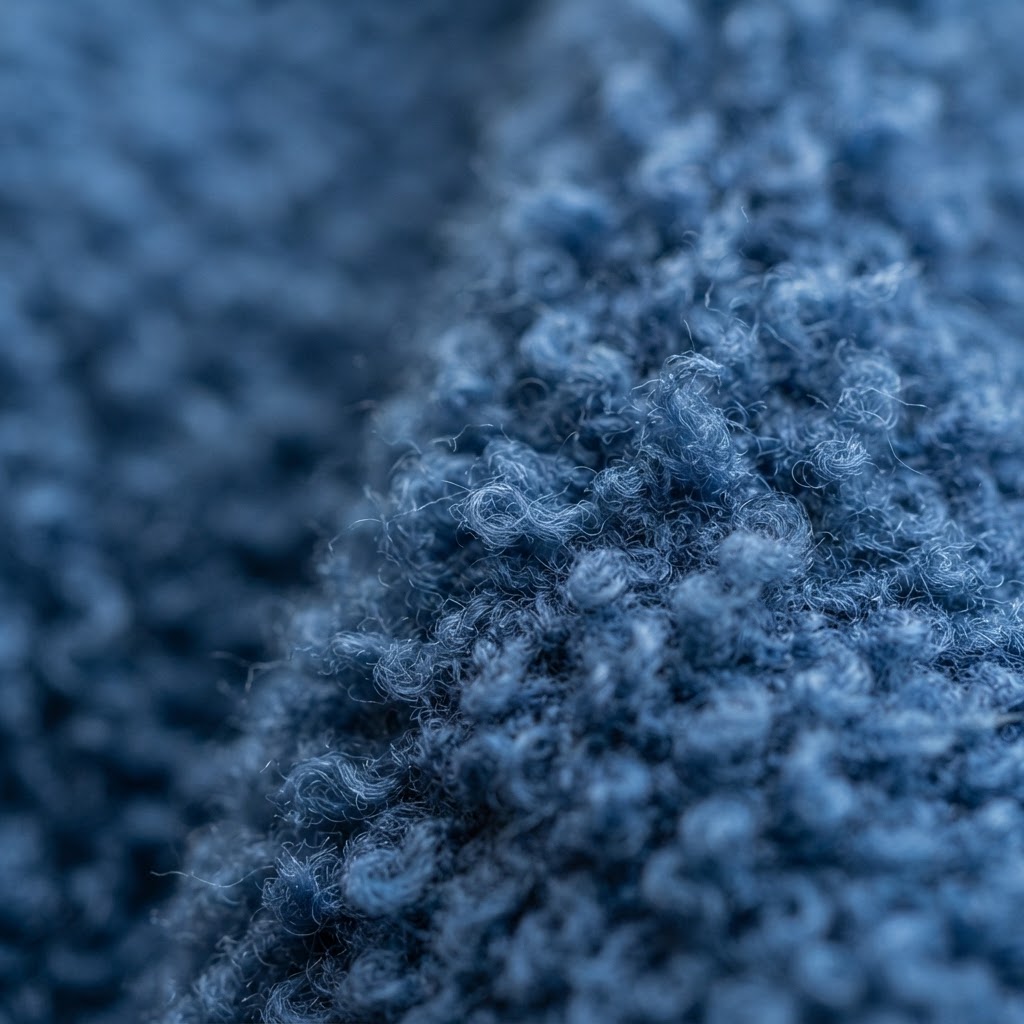 A macro lens photograph showing the loose fibers on the surface of a synthetic fleece garment.