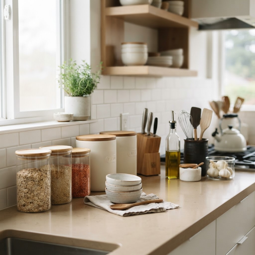 A collection of beeswax wraps draped over bowls in a bright, clean kitchen setting.