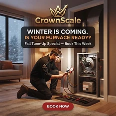 Heating season ad — furnace tune-up, booked before winter