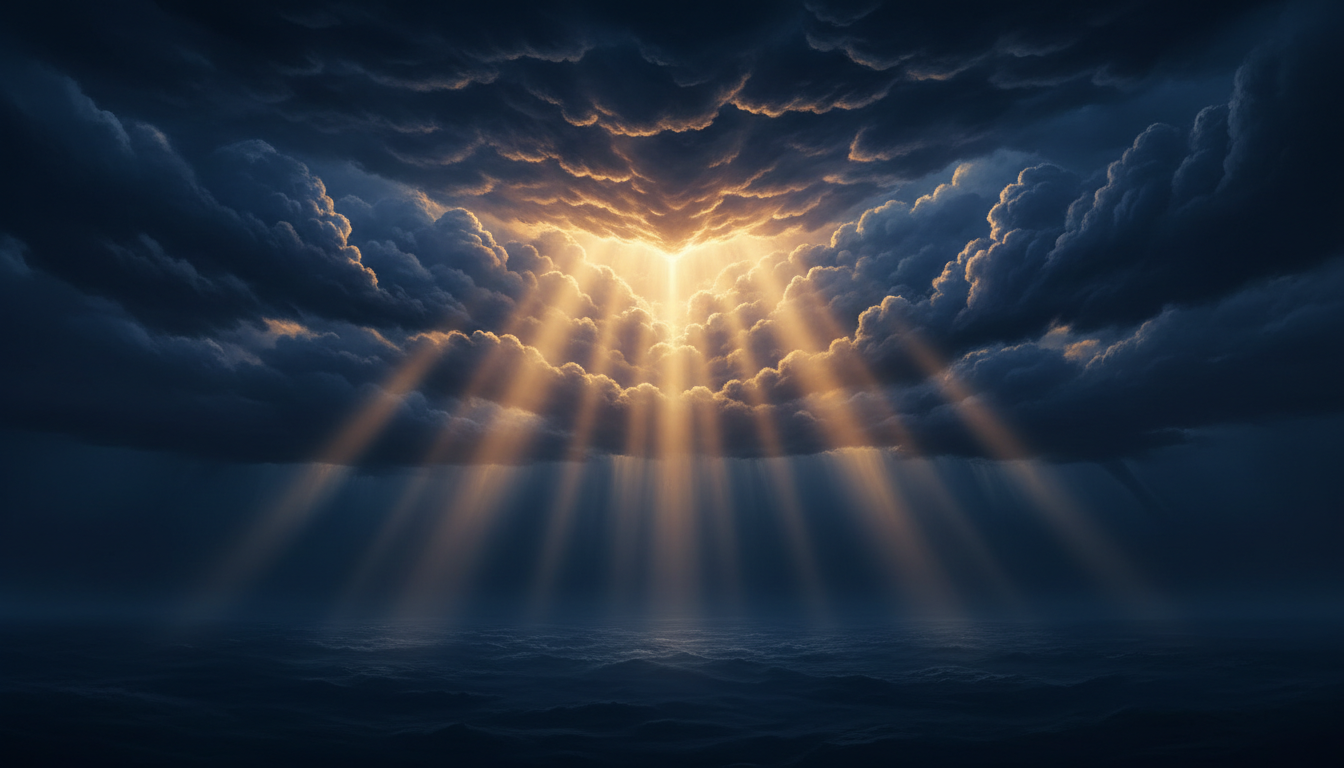 Divine light breaking through clouds