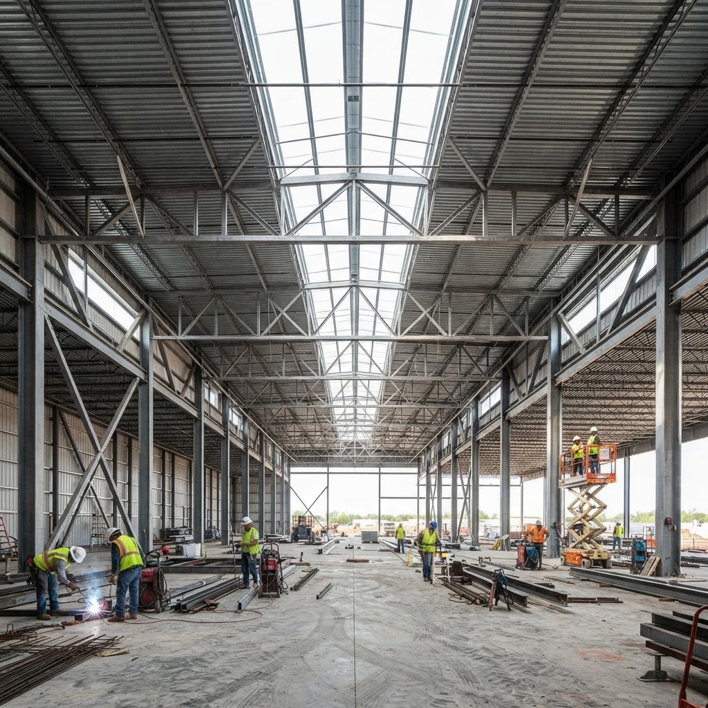 Steel building interior