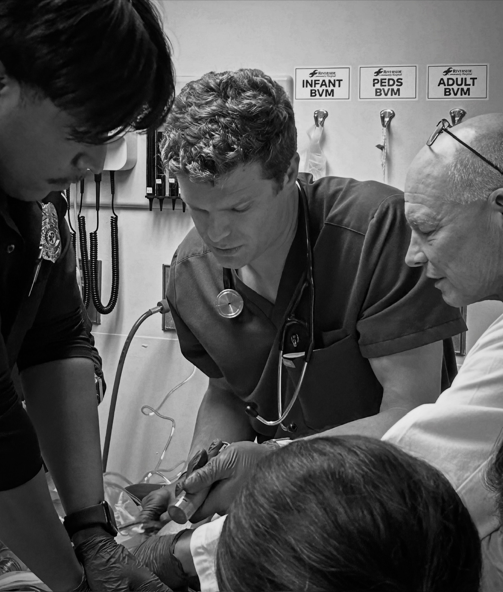 Residents during a resuscitation in the ED