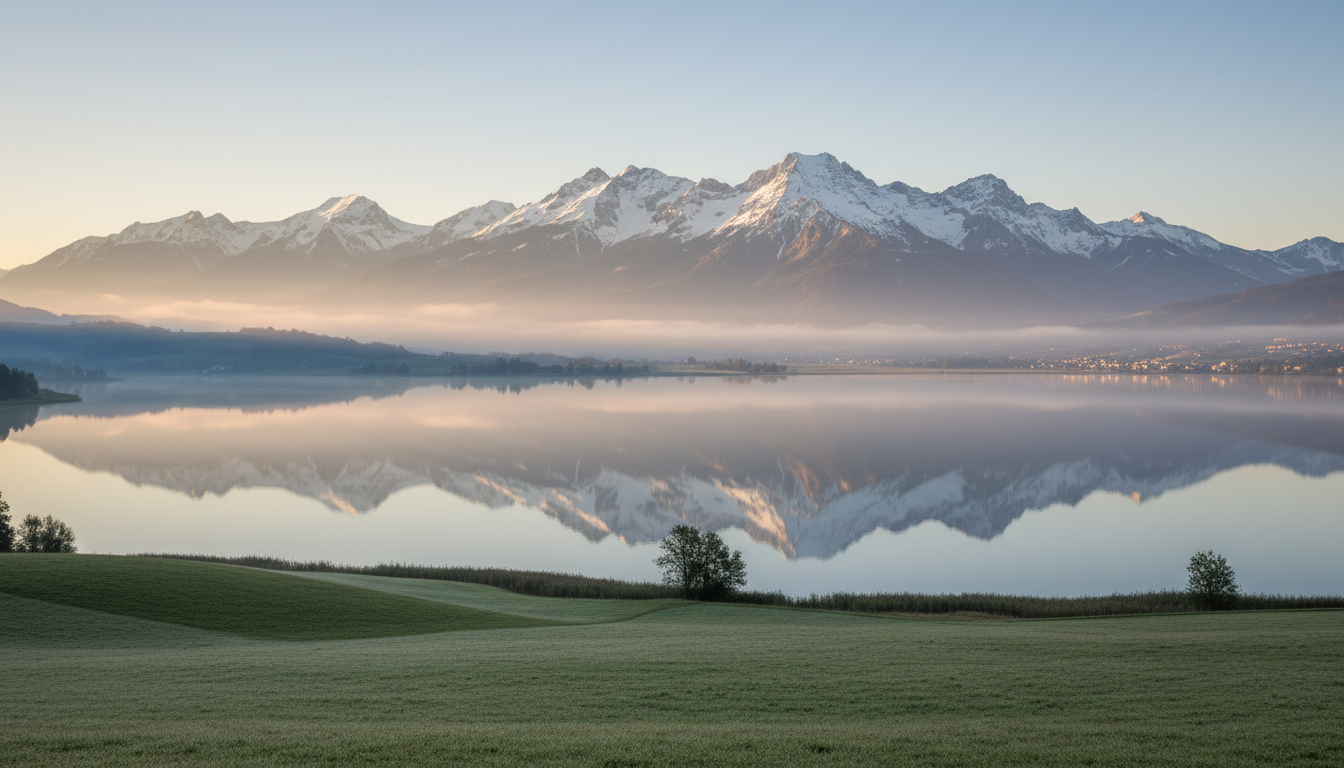 Schweizer Alpenlandschaft am Murtensee, Symbol für Klarheit und Freiheit