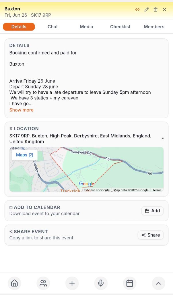 Event details page with location map and share options
