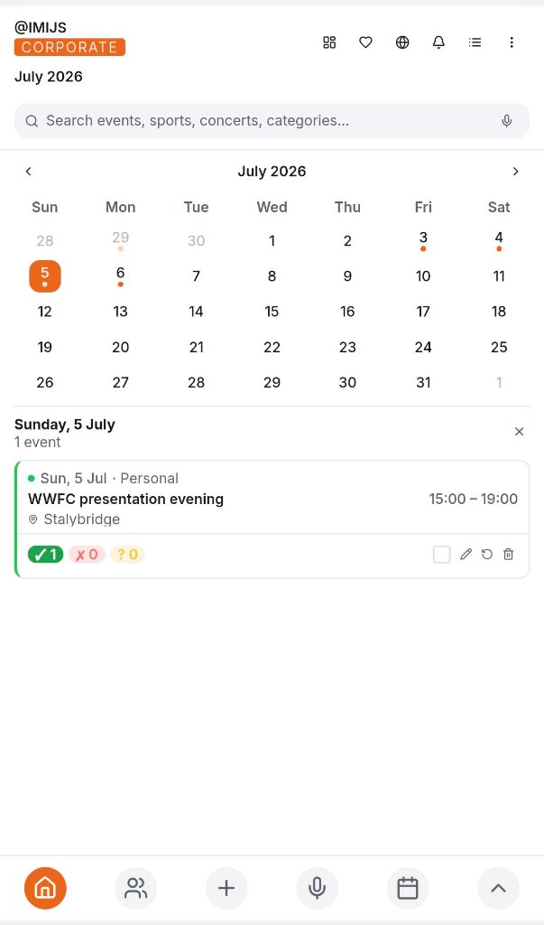IMIJS home screen with calendar view