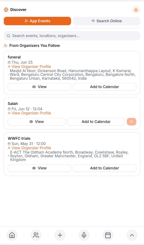 Discover page showing events from organisers you follow