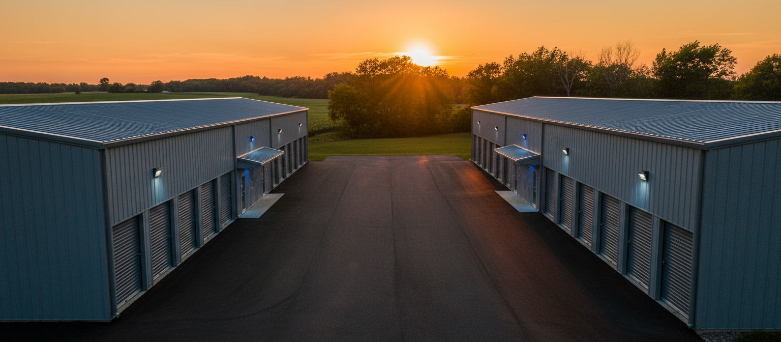 Cornerstone Storage facility at sunset in Kewaunee, Wisconsin
