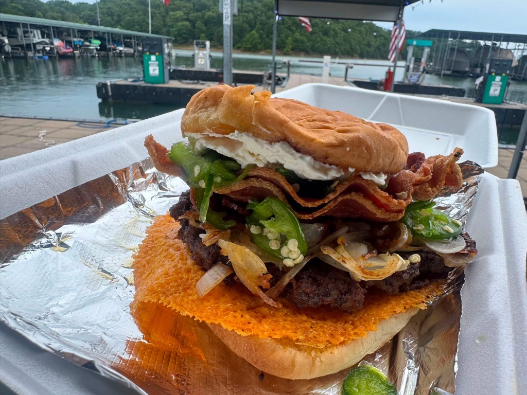 Cheeseburger with jalapeños and bacon