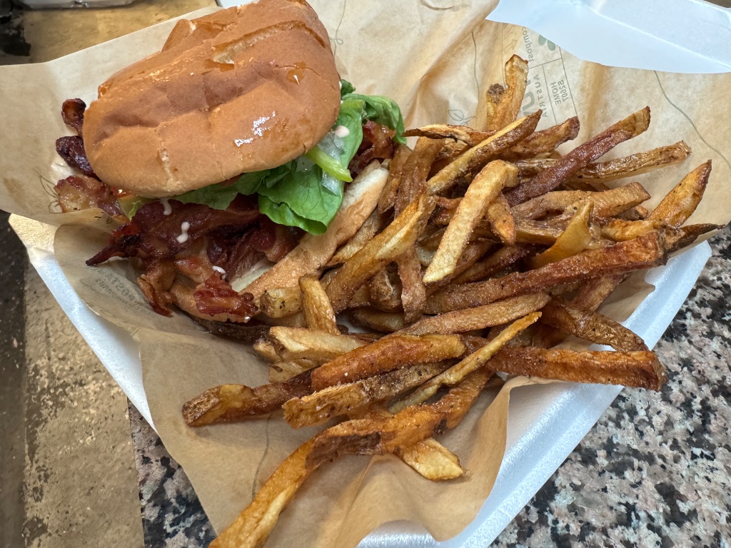 Bacon burger with fries
