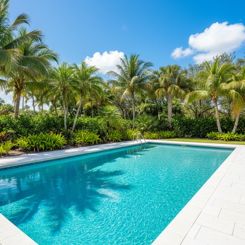 Luxury pool with crystal clear turquoise water in Florida sunshine