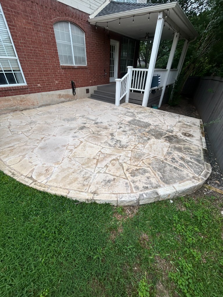 flagstone patio cleaning pressure washing Austin TX — Pressure's On Powerwashing — before