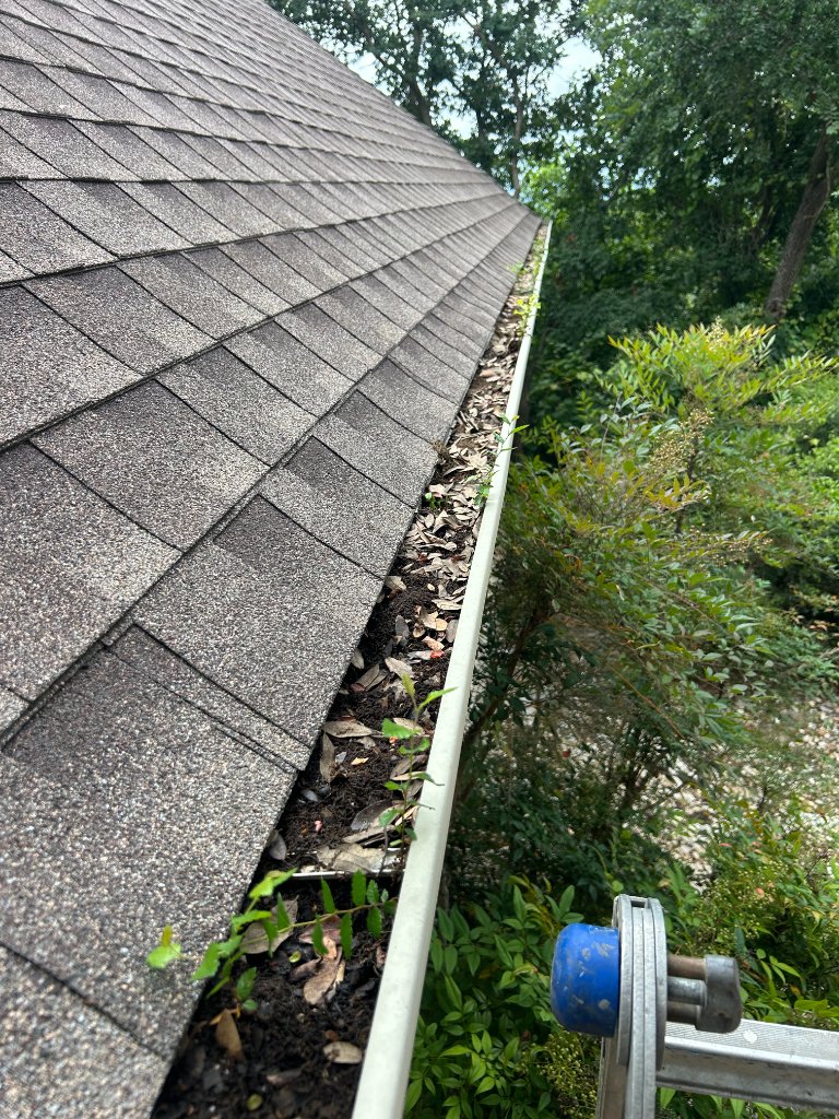 roof gutter cleaning pressure washing Austin TX — Pressure's On Powerwashing — before