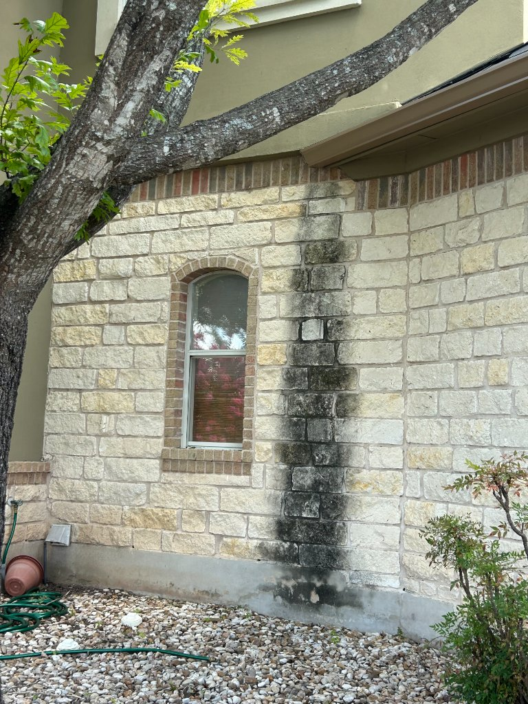 limestone wall soft washing pressure washing Austin TX — Pressure's On Powerwashing — before
