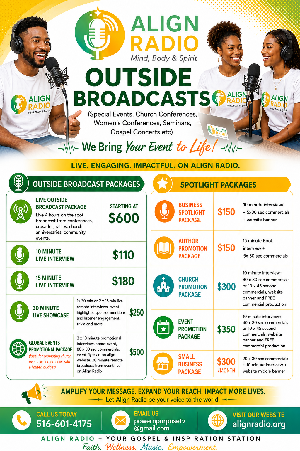 Align Radio Outside Broadcasts and Spotlight Advertising packages flyer