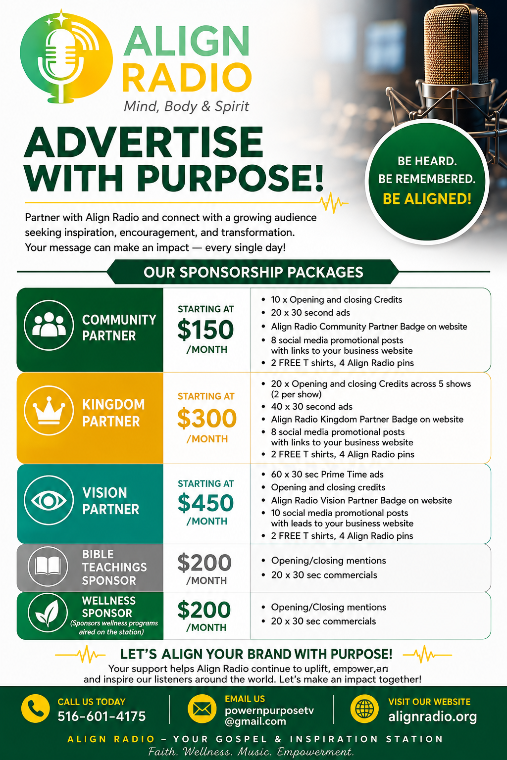 Align Radio Sponsorship Packages — Community, Kingdom and Vision Partner