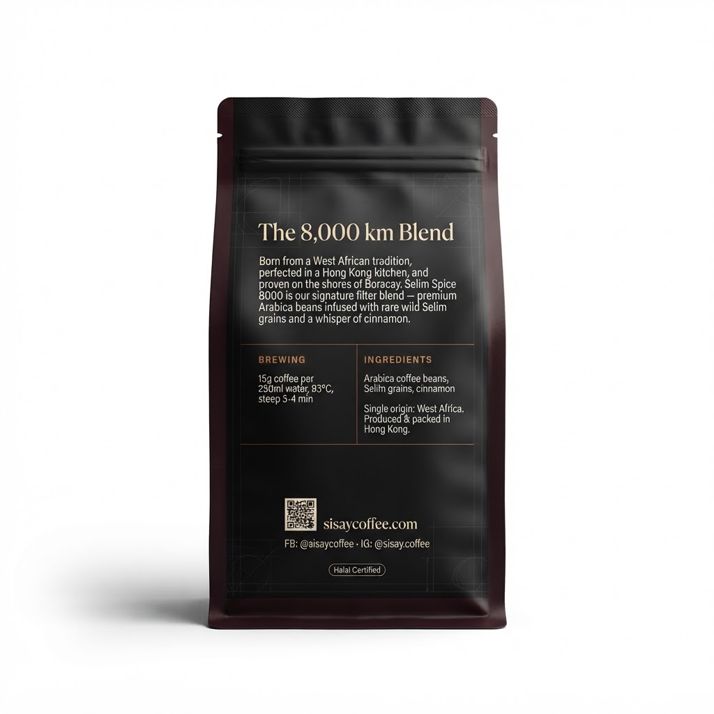 Selim Spice 8000 pouch — back with story, ingredients, and QR code