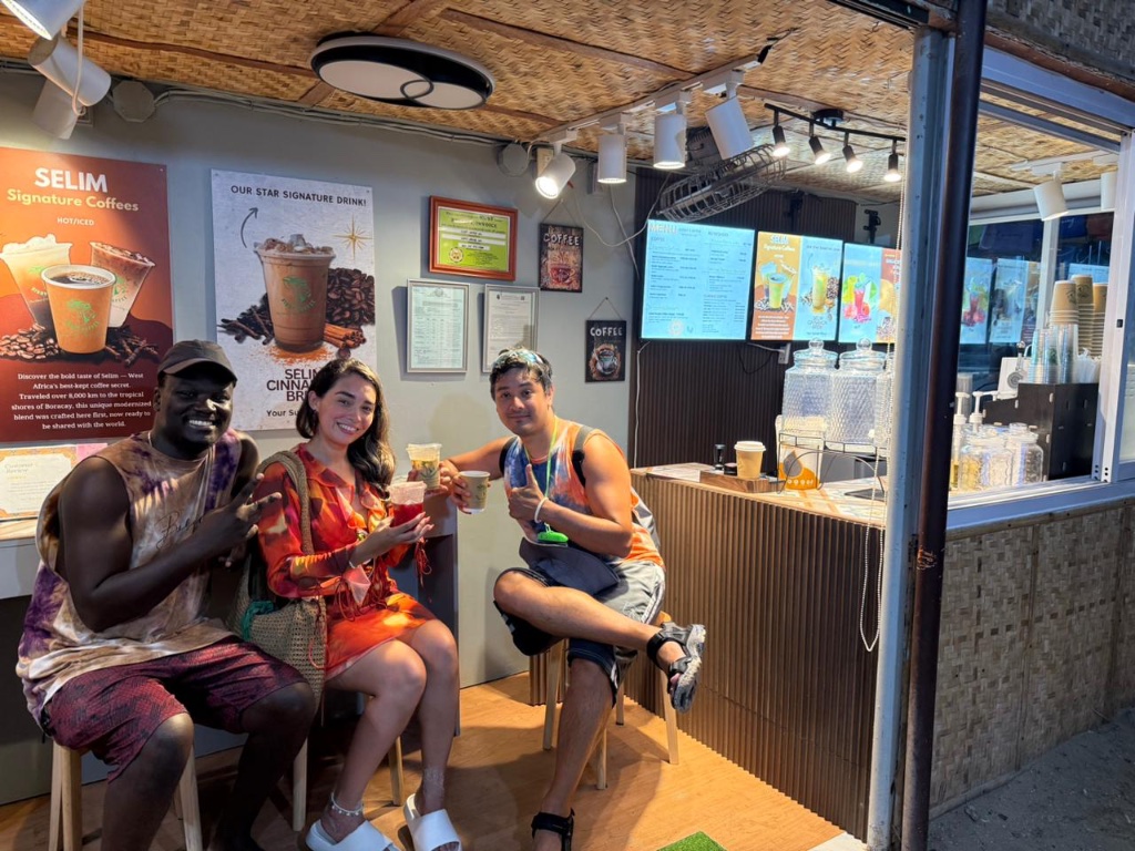 Sisay Coffee shop interior with menu boards and counter in Boracay