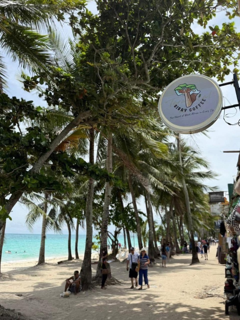 Sisay Coffee sign on the beach in Boracay