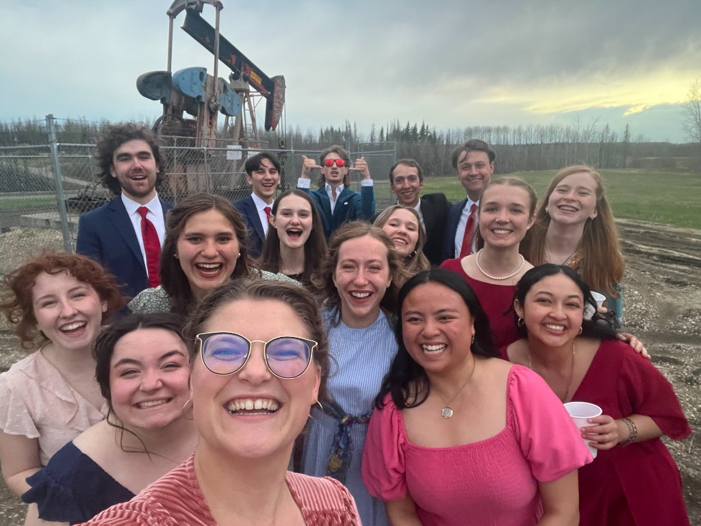 Grad by the oil pump jack — Alberta proud