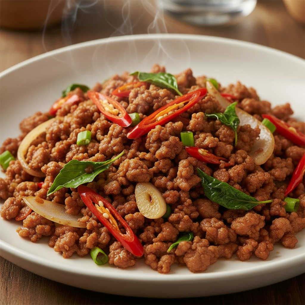 Spicy basil with ground meat