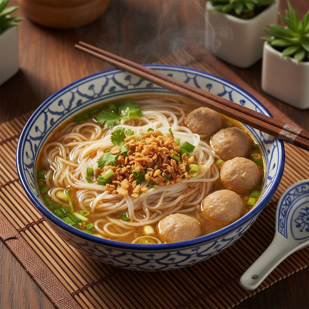 Thai noodles with meatballs