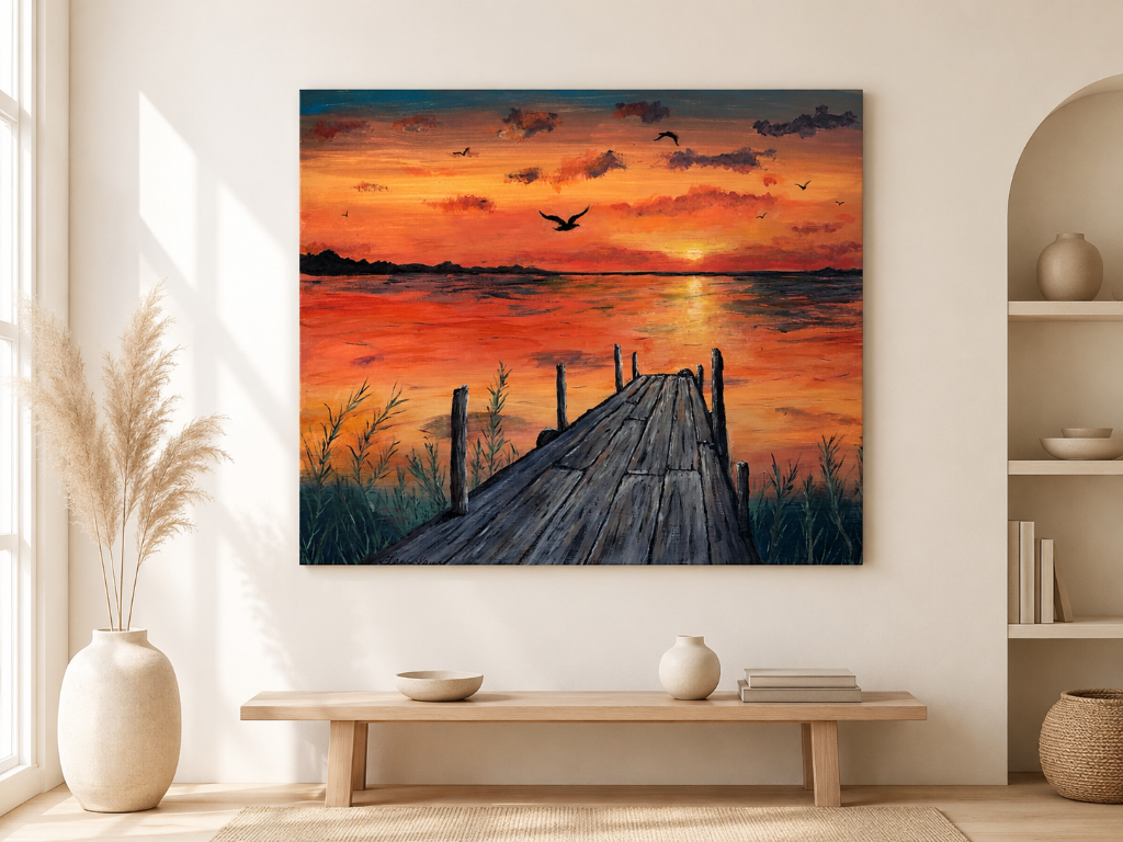 Pier at Golden Hour - original painting by Lynn Kaye
