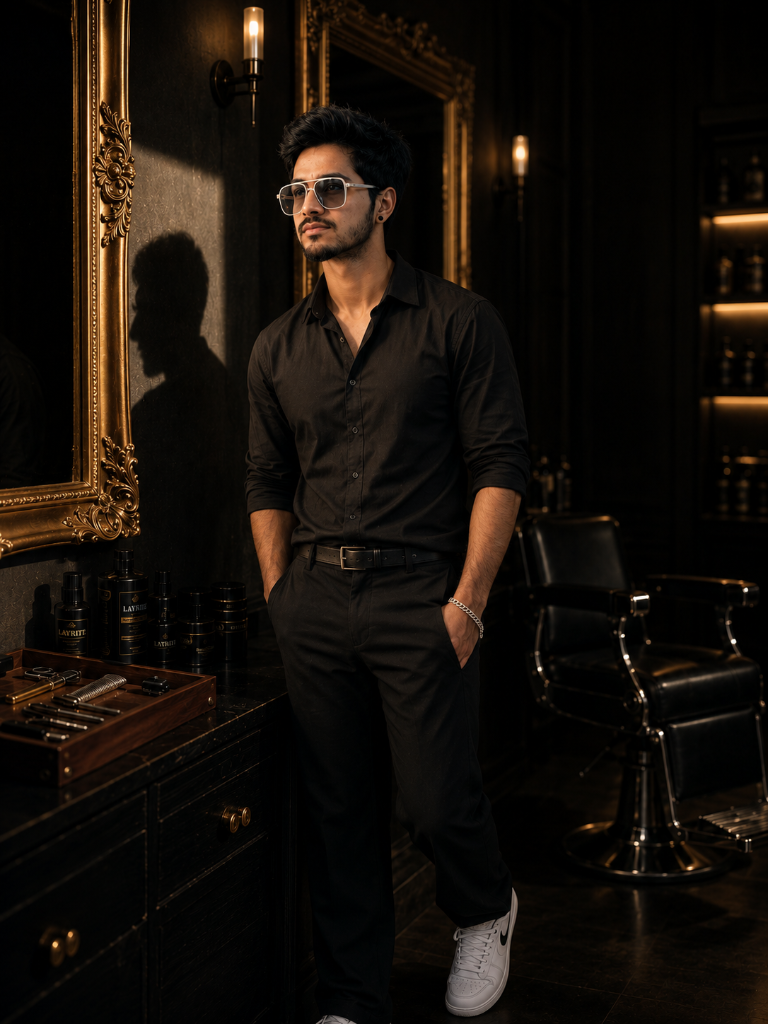 Environmental portrait of MICKY, master barber at Bros Barber