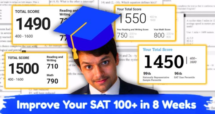 SAT score results showing students improving 100+ points in 8 weeks