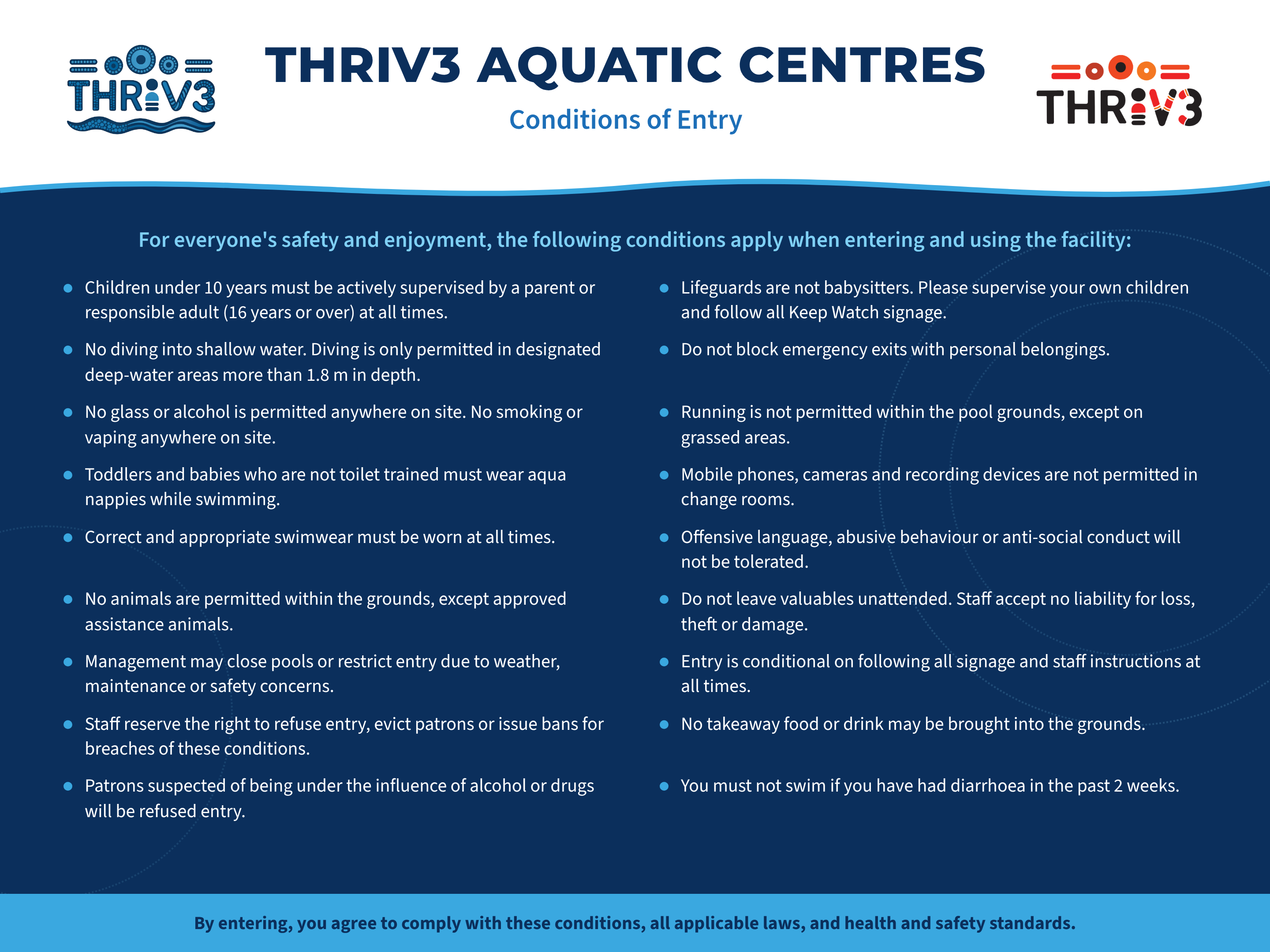 THRIV3 Aquatic Centres Conditions of Entry