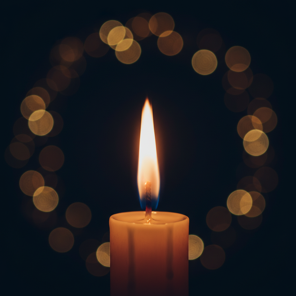 A candle flame glowing warmly
