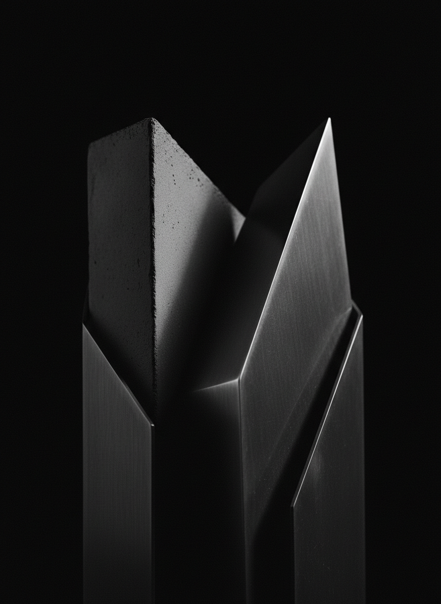 Forma arquitectónica abstracta en alto contraste, símbolo del enfoque de Marca Viva