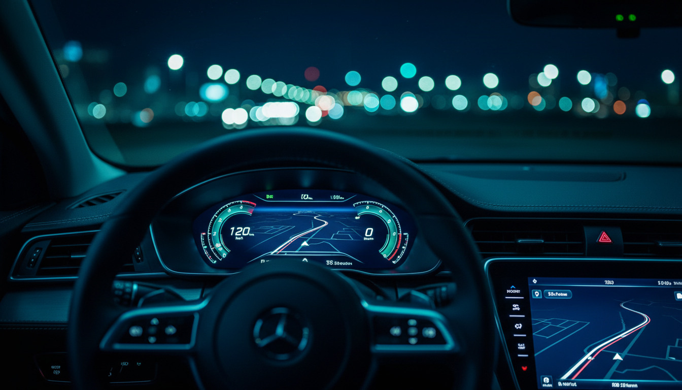 Vehicle dashboard with soft blue ambient lights