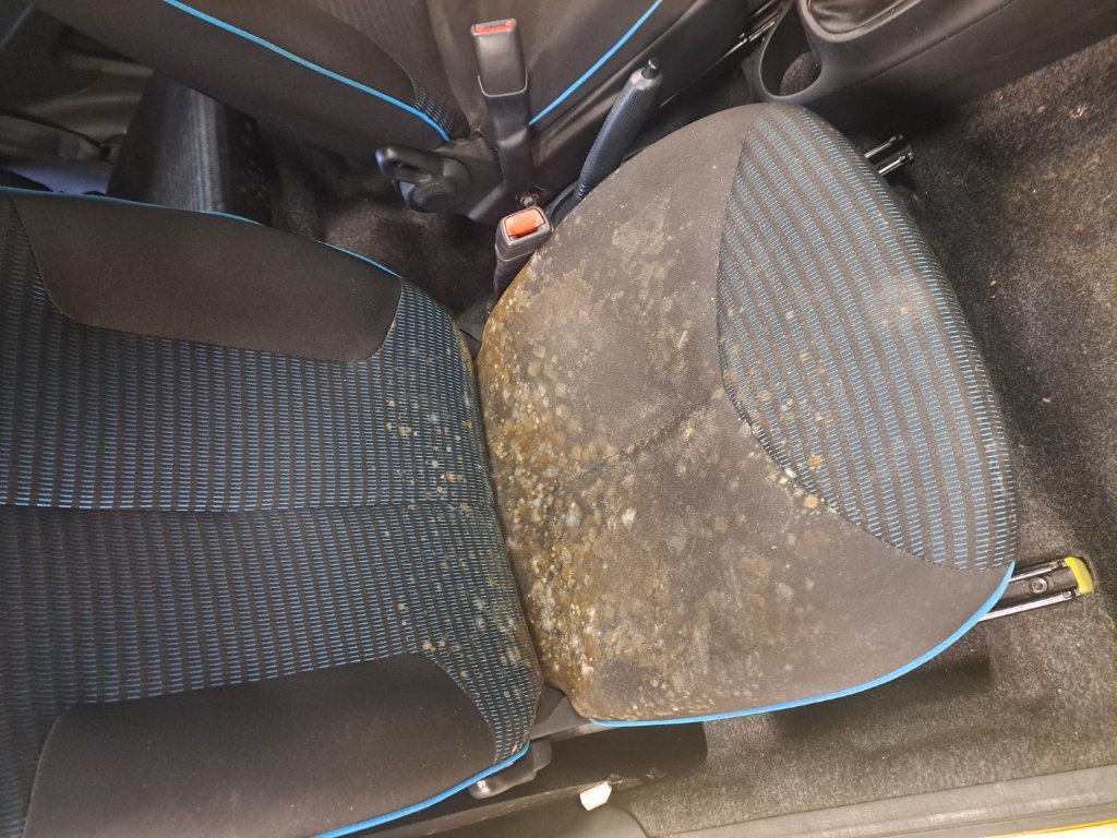 Prljavo sjedalo automobila — prije dubinskog čišćenja