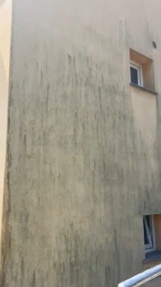 Prljava fasada s tamnim mrljama i naslagama prije čišćenja