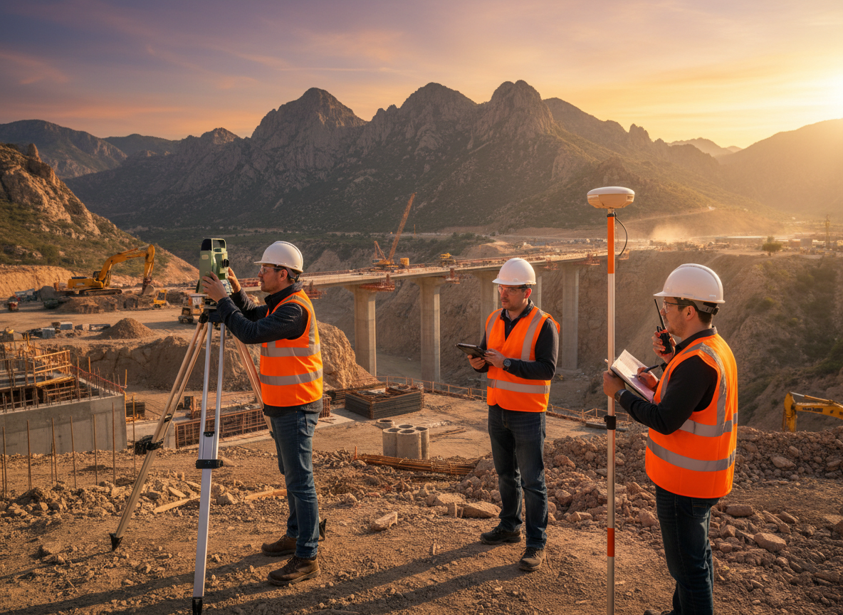 Engineering surveying team on site
