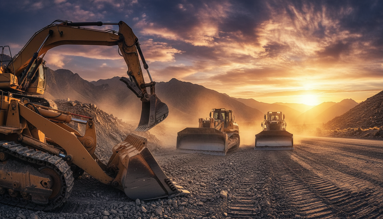 Heavy construction machinery at work