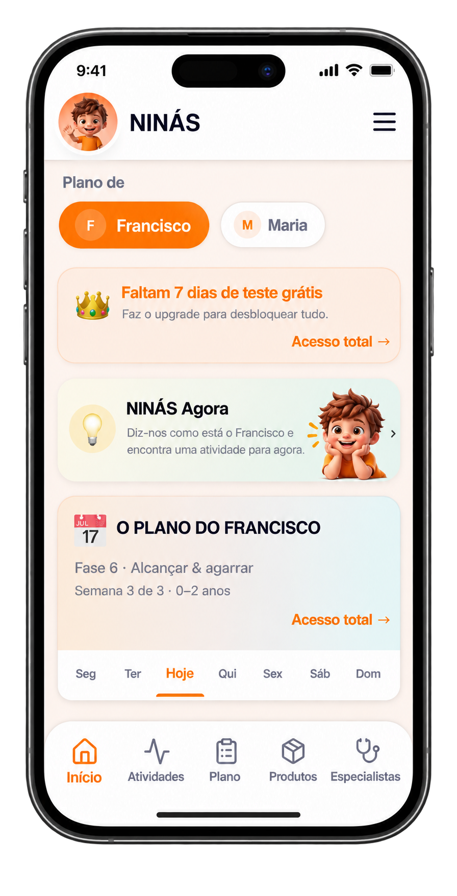 Aplicação NINÁS num telemóvel