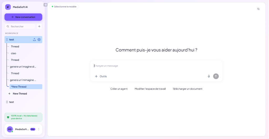 Interface Wiven LLM - Chat, agents et espaces de travail